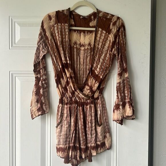 Brown Tye Dye Romper from KUSH - Size Small - BRAND NEW w Tags - Long Sleeve - Picture 1 of 6